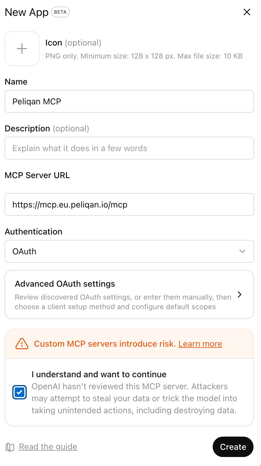 ChatGPT plugin setup showing MCP URL input
