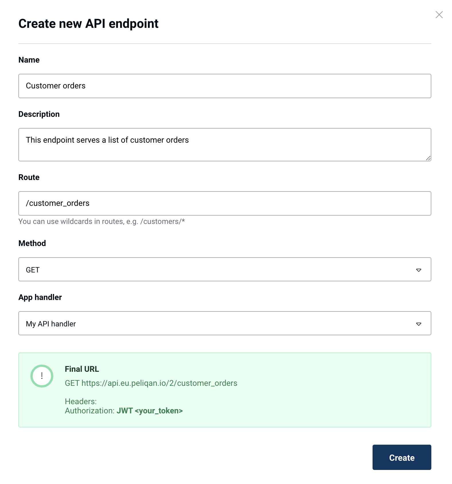 API endpoint configuration dialog