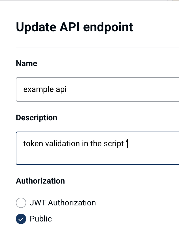 API endpoint set to Public authorization