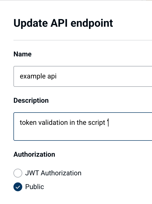 API endpoint set to Public authorization