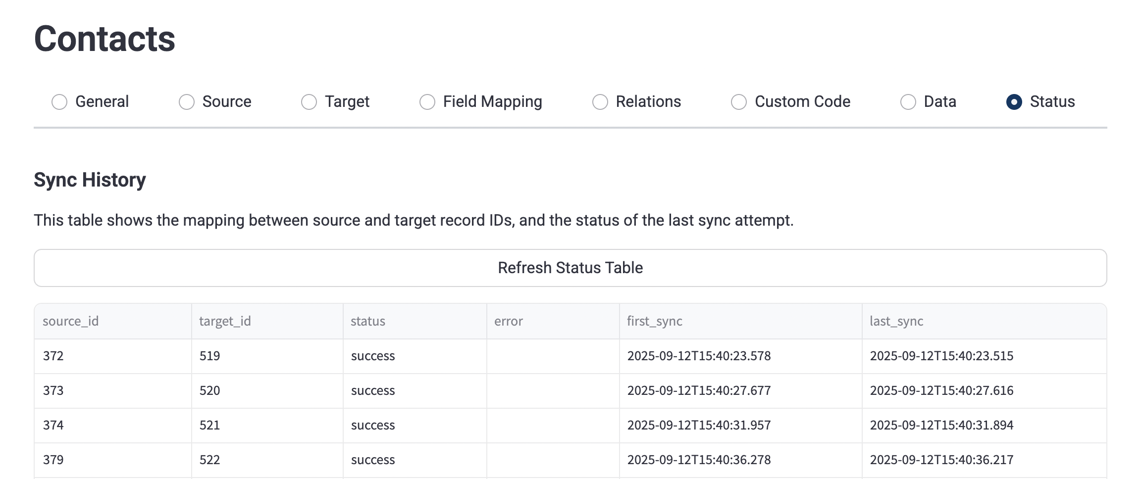 Sync status view