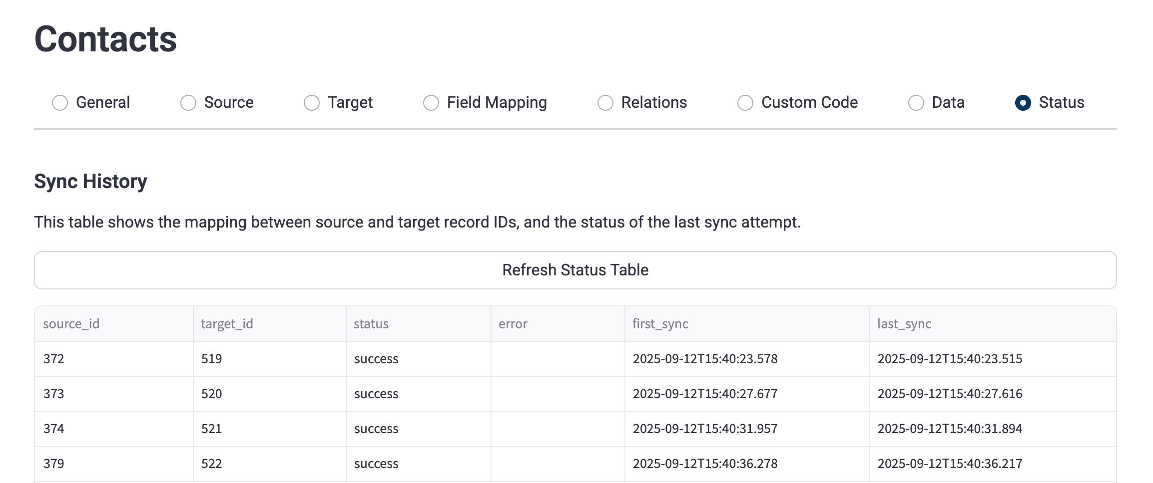 Sync status view