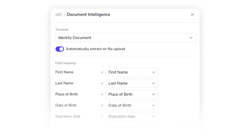 File element in a case with Document Intelligence template and live field mapping