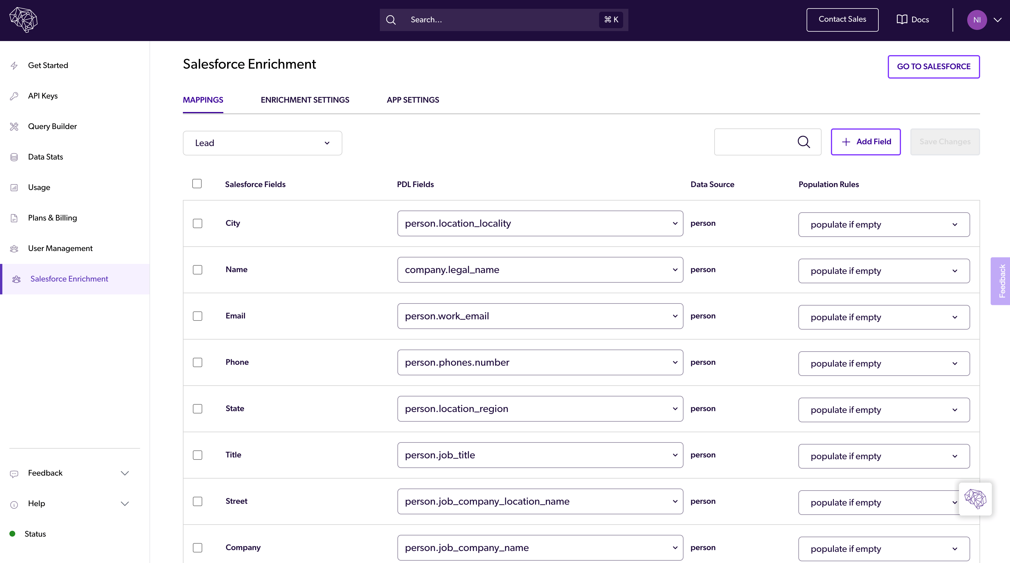 screenshot of our Salesforce Integration