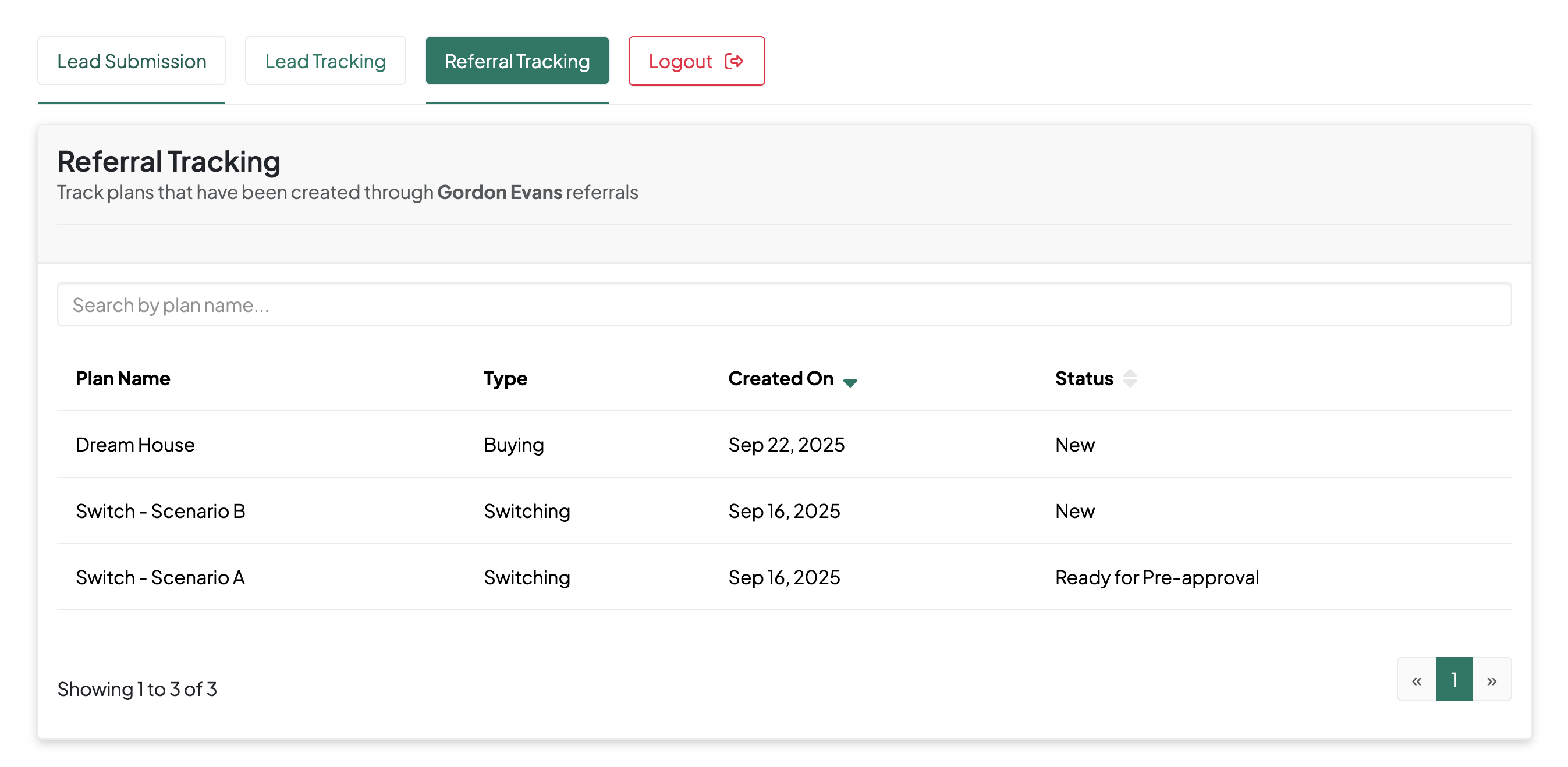 Screenshot of the referral tracking tool