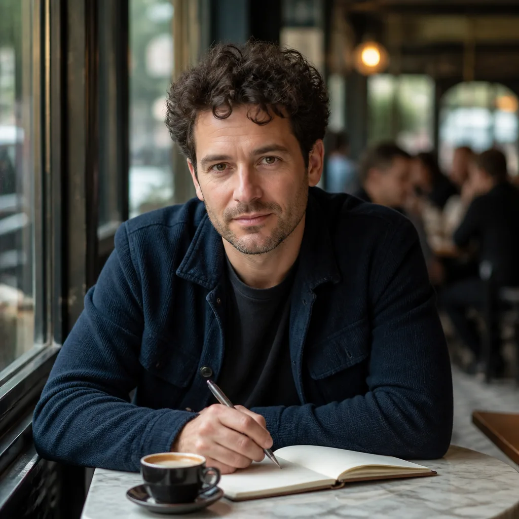 Essayist in a café, AI avatar in the Percify avatar library (Author)