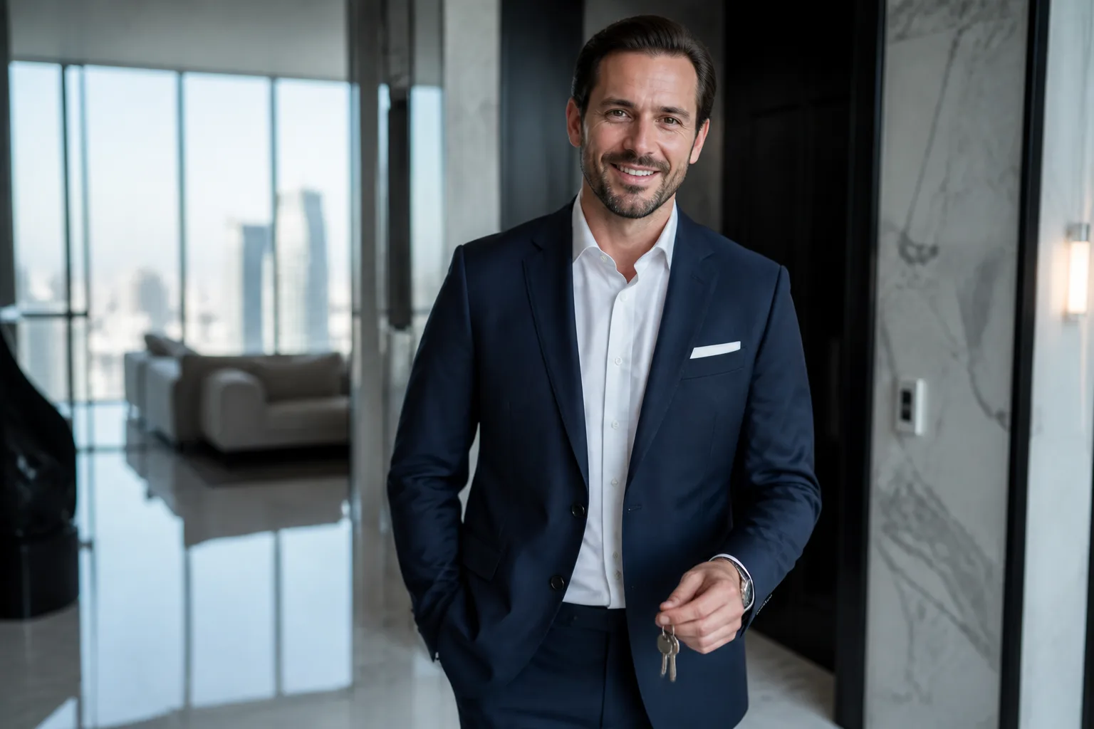 Luxury property agent, AI avatar in the Percify avatar library (Real estate)