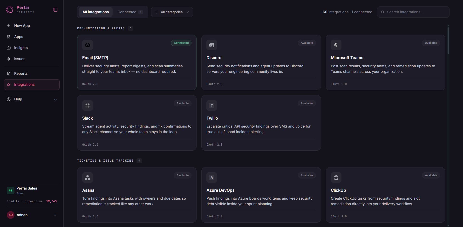 Perfai Integrations page