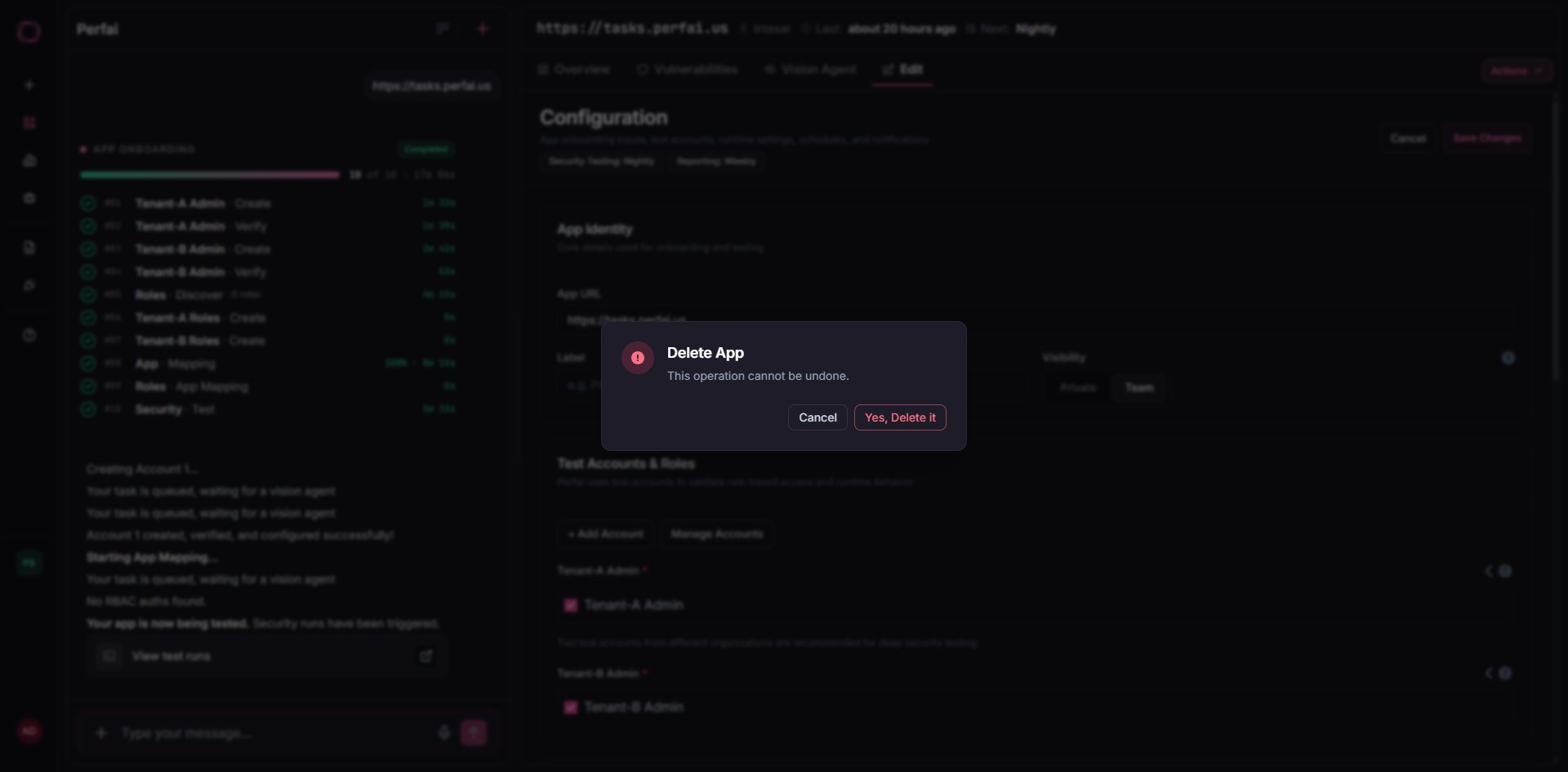 Delete App confirmation — this operation cannot be undone
