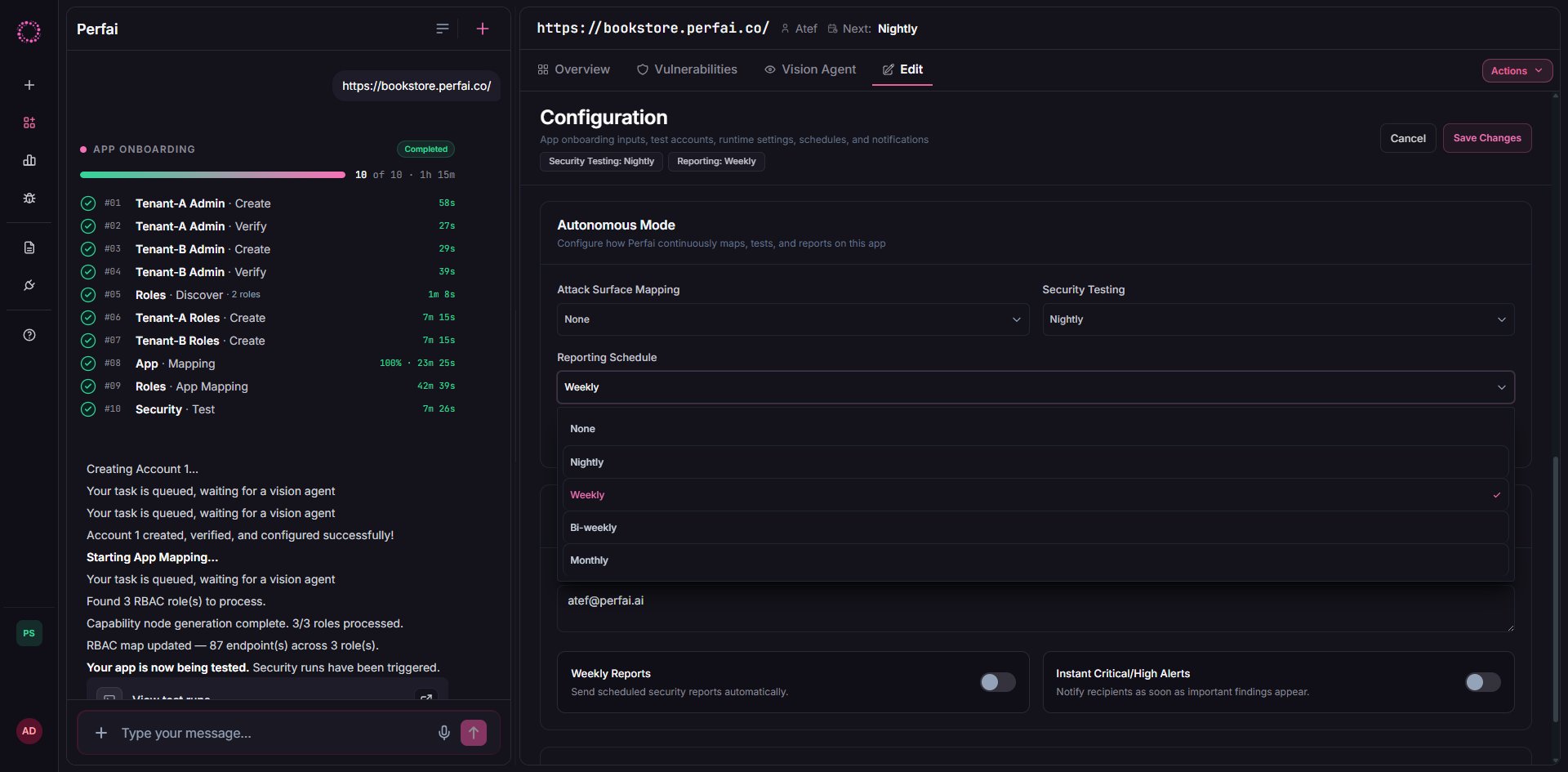 Configuration panel — Autonomous Mode schedules and notification settings