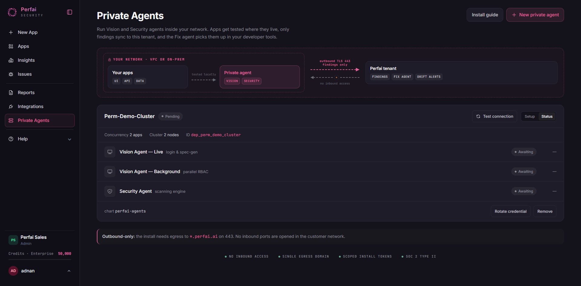 Status tab — per-agent connection status for the deployment