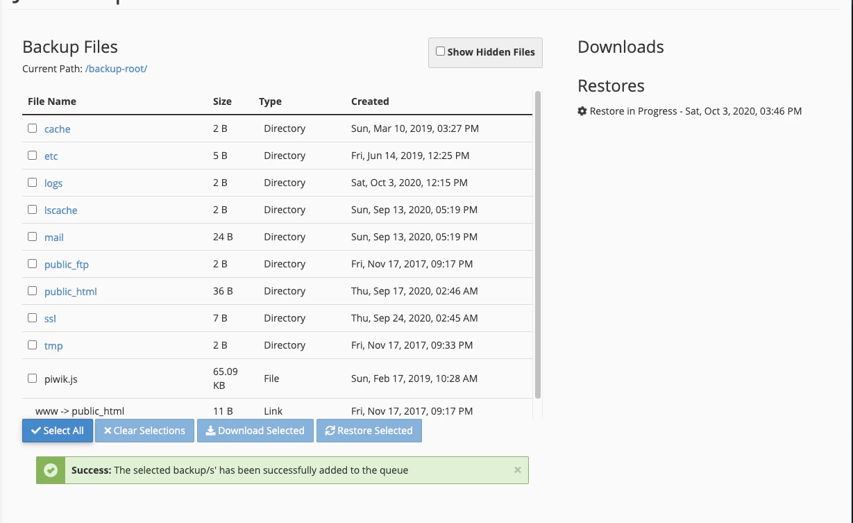 JetBackup restoration in progress