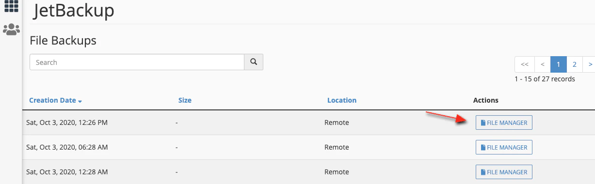 JetBackup restore date selection