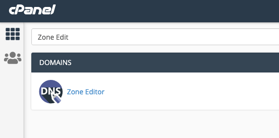 cPanel Domains section with Zone Editor highlighted