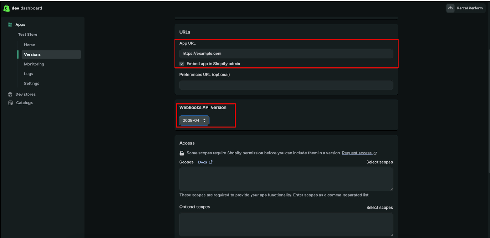 Version settings