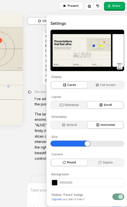 Configuración de diseño para presentación, desplazamiento, visualización, orientación y estilo de tarjetas