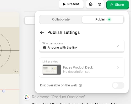 Configuración de publicación con acceso, vista previa de enlace y visibilidad en la web