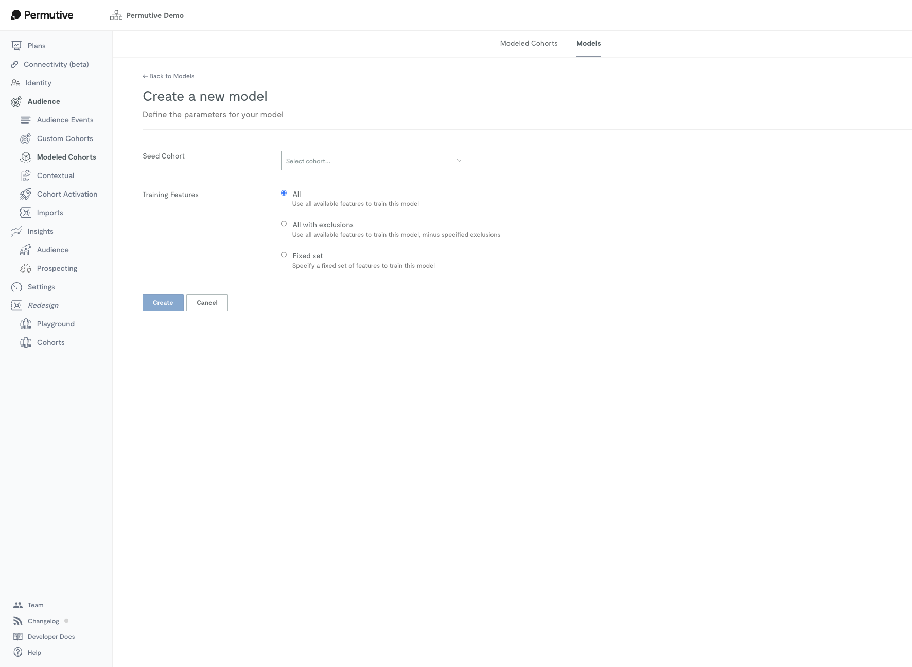 Lookalike model creation screen showing seed selection
