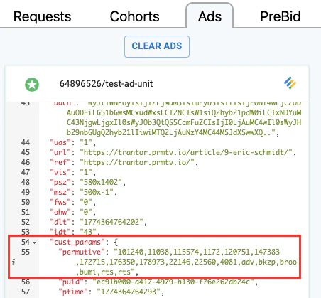 Chrome Extension showing an event being targeted with Permutive cohorts in real-time.