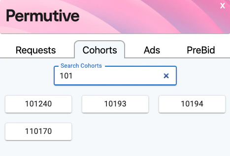 Chrome Extension showing searching for a cohort code within the cohorts tab.