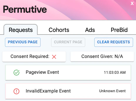 Chrome Extension showing an accepted and rejected event.