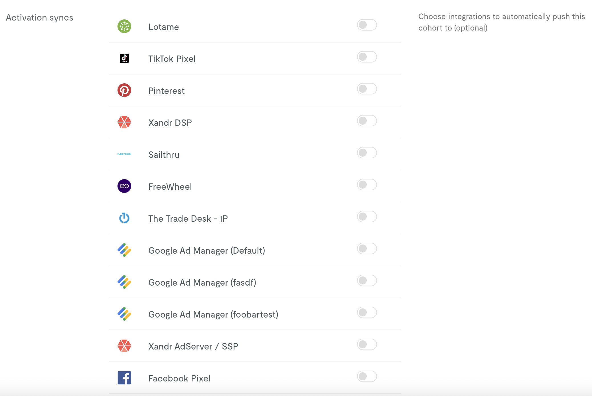 Activating a custom cohort