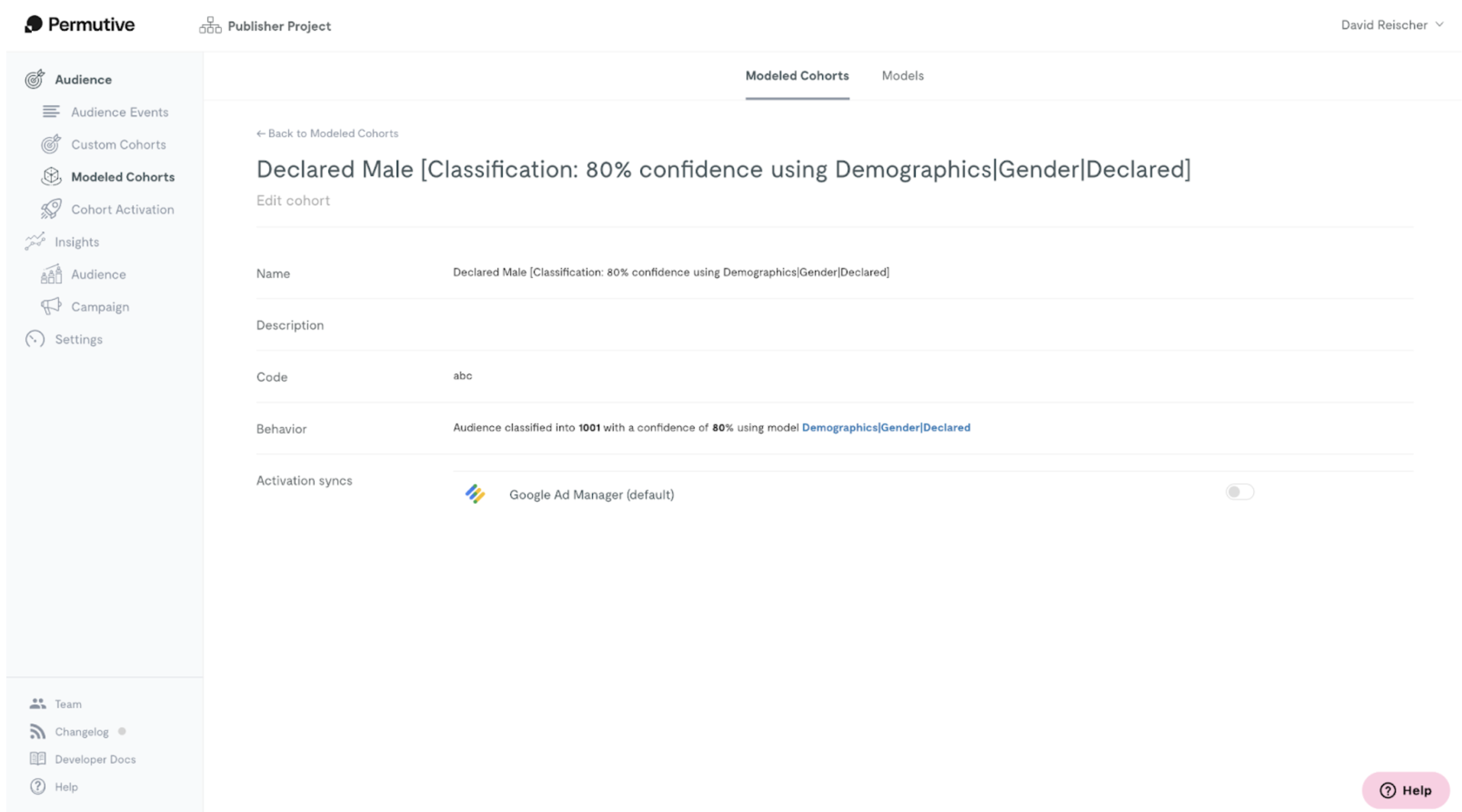 Activations for a created classification cohort