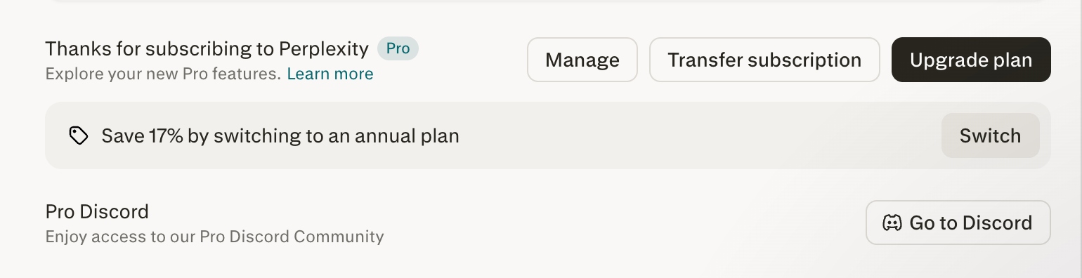 Botón "Transferir suscripción" en Configuración de la cuenta