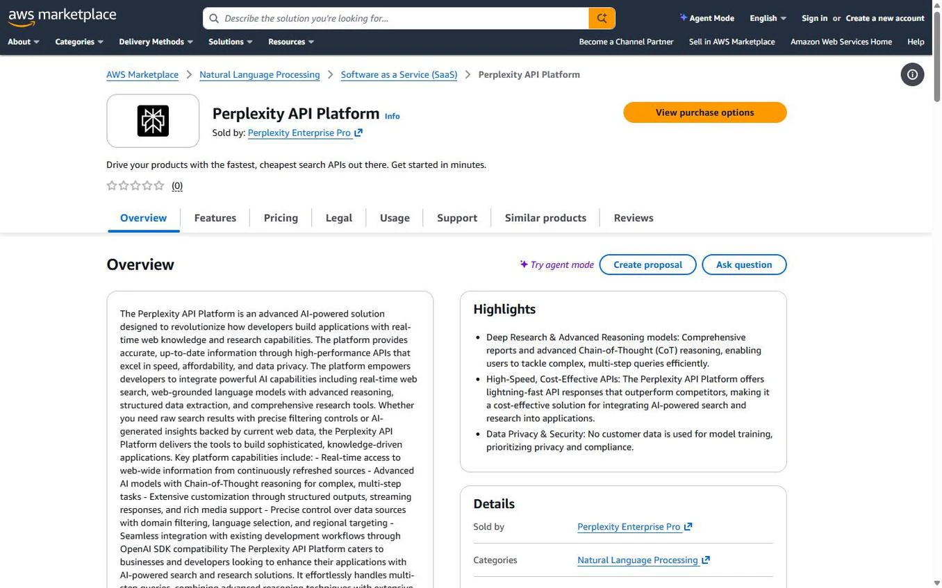 Perplexity API Platform on AWS Marketplace