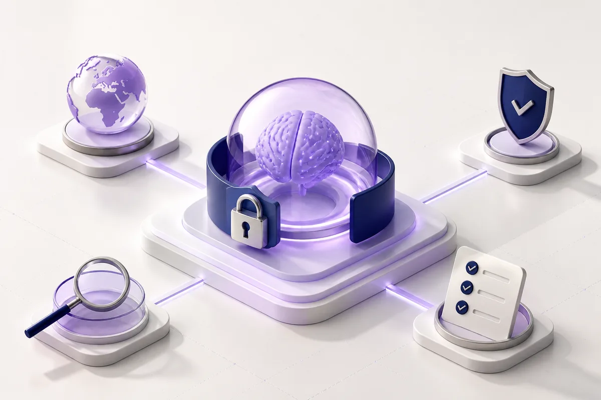 Isometric 3D editorial illustration for Can Zanus AI Handle AI Data Residency: what security and compliance leaders should actually verify