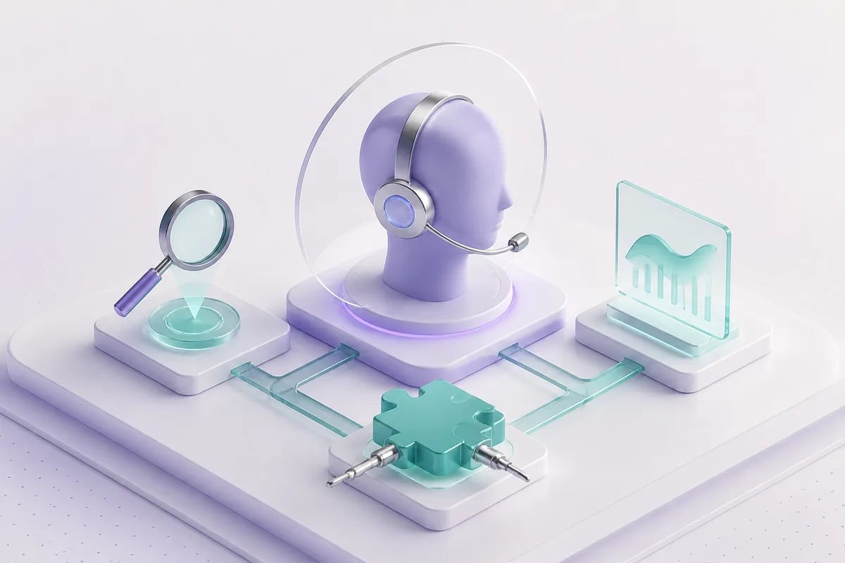 Isometric 3D editorial illustration for Best AI voice agent platform: choosing by real-call constraints, not feature lists