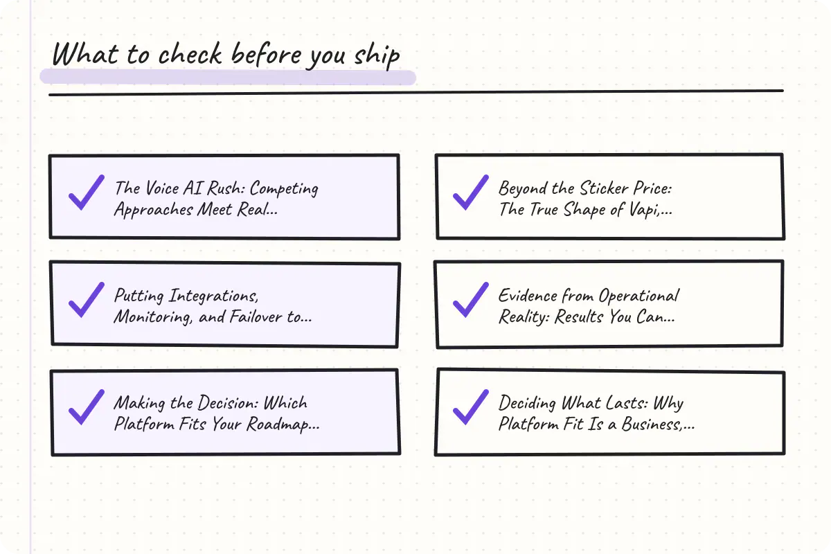 Handwritten implementation checklist based on the article