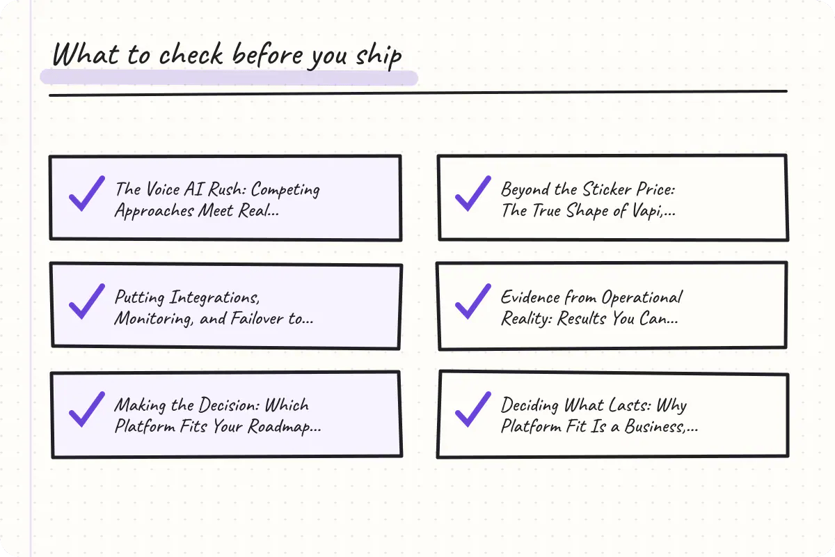 Handwritten implementation checklist based on the article
