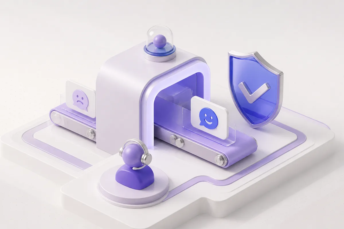 Isometric 3D editorial illustration for Automation in Customer Service: A Practical Guide to Measurable Outcomes