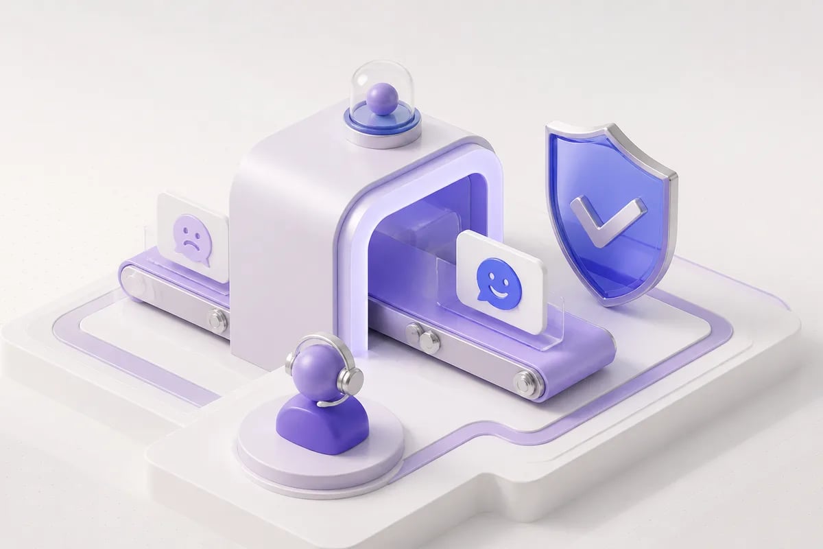 Isometric 3D editorial illustration for Automation in Customer Service: A Practical Guide to Measurable Outcomes