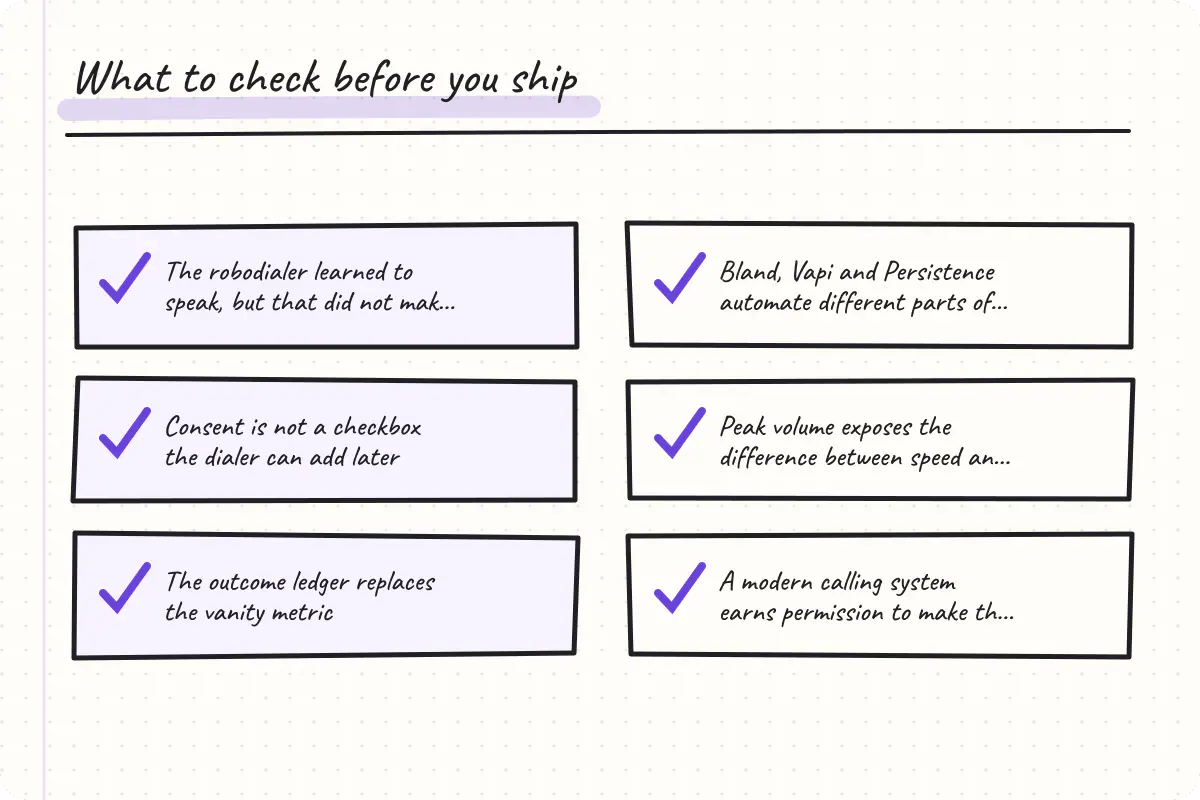 Handwritten implementation checklist based on the article