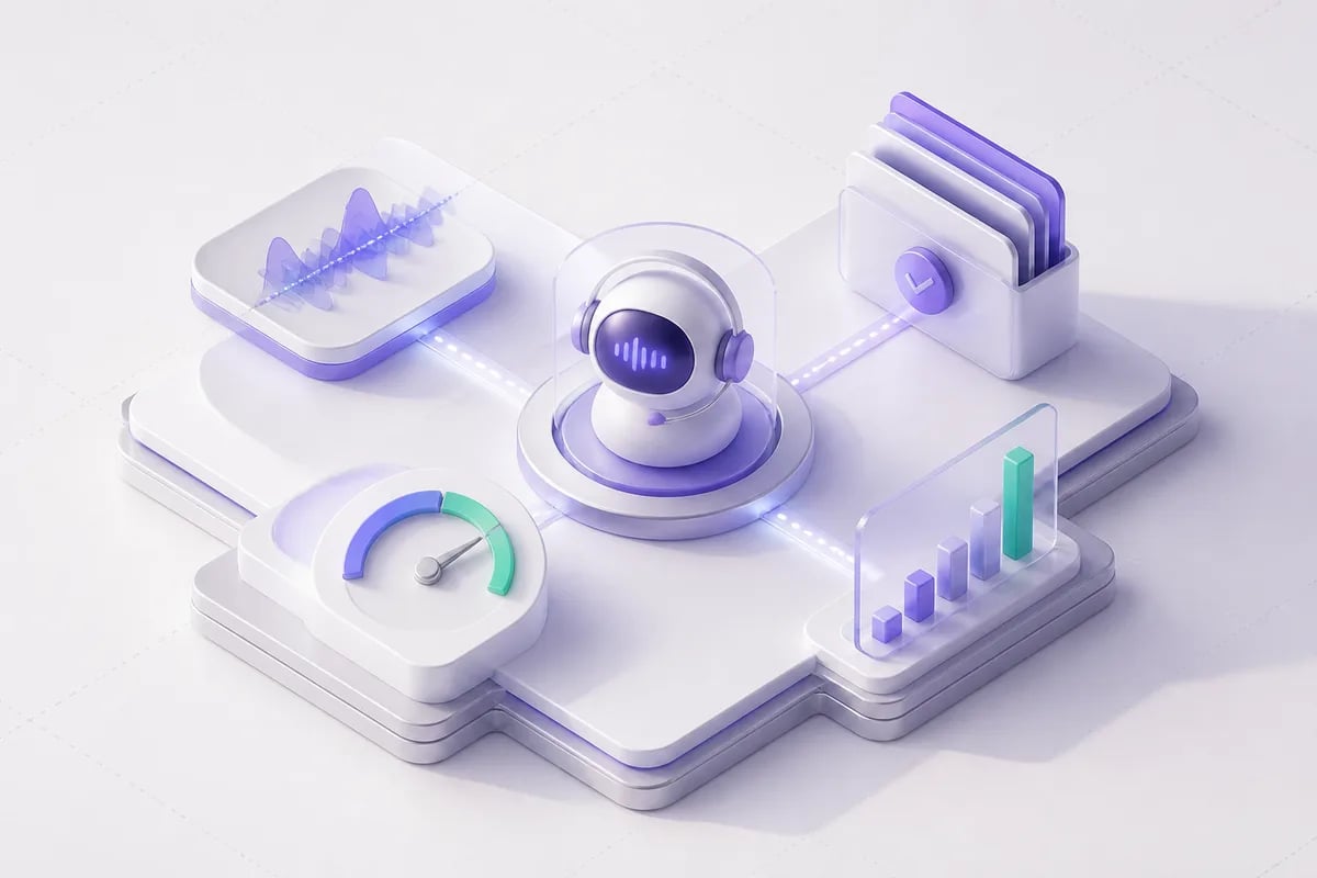 Isometric 3D editorial illustration for Voice AI Agent Testing Best Practices: How to Validate Real Calls