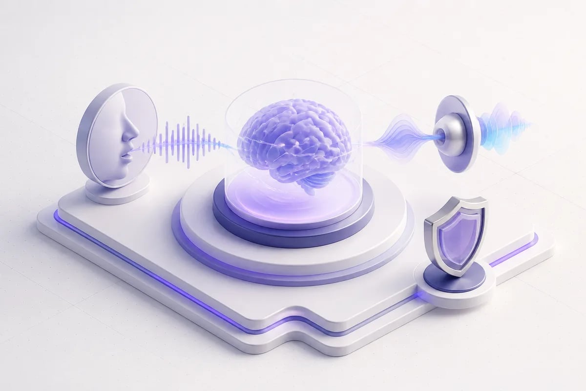 Isometric 3D editorial illustration for What Is Voice AI: A Practical Guide for Production Teams