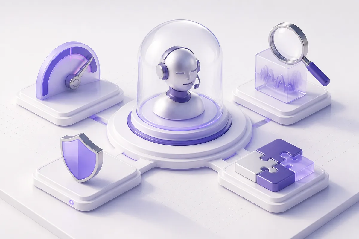 Isometric 3D editorial illustration for Real time AI voice agent interview platform: what to evaluate before you deploy