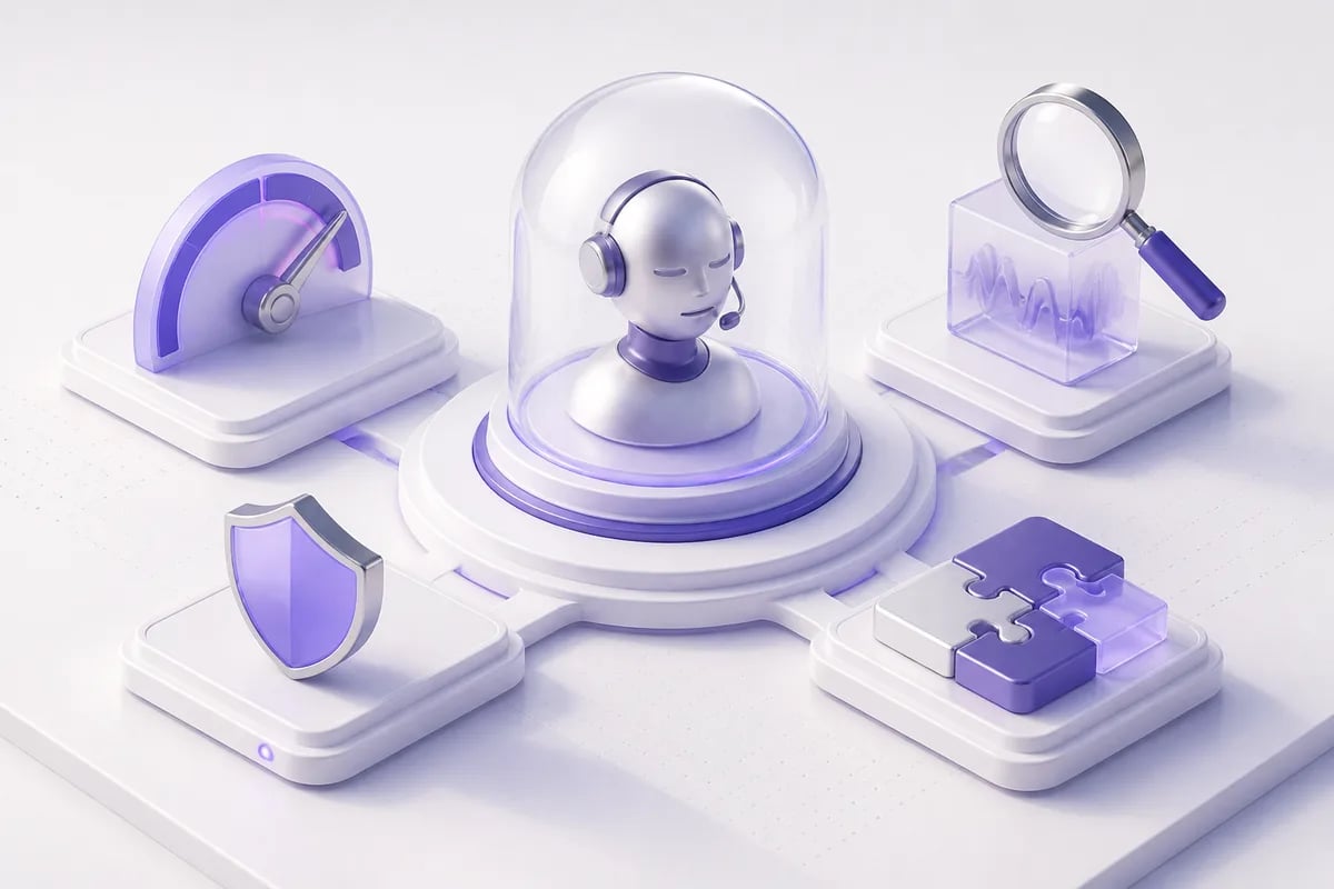 Isometric 3D editorial illustration for Real time AI voice agent interview platform: what to evaluate before you deploy