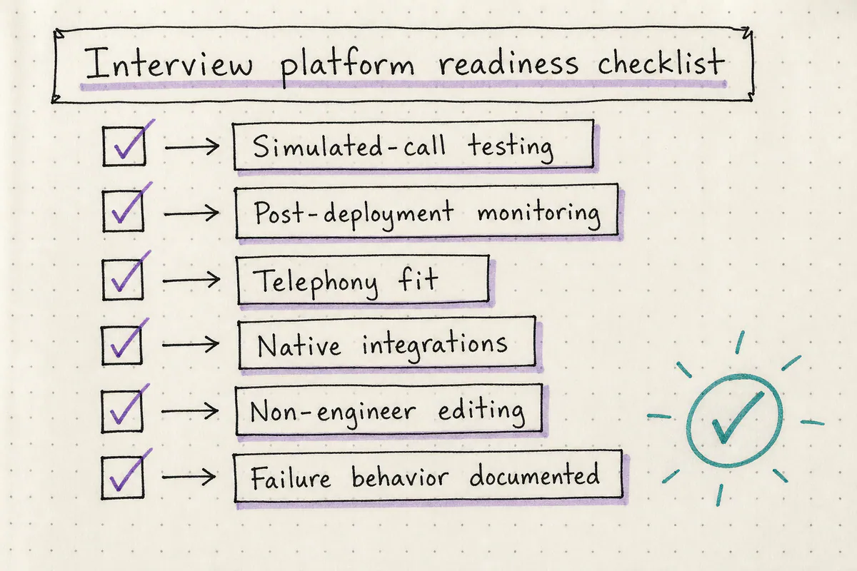 Checklist of six questions to ask before deploying a real time AI voice agent interview platform