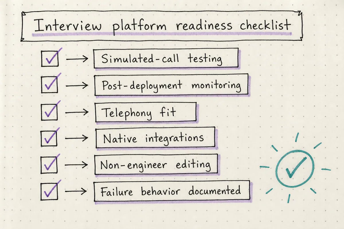 Checklist of six questions to ask before deploying a real time AI voice agent interview platform
