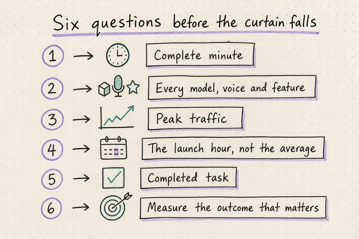 Handwritten final audition checklist for comparing Retell AI and Persistence AI