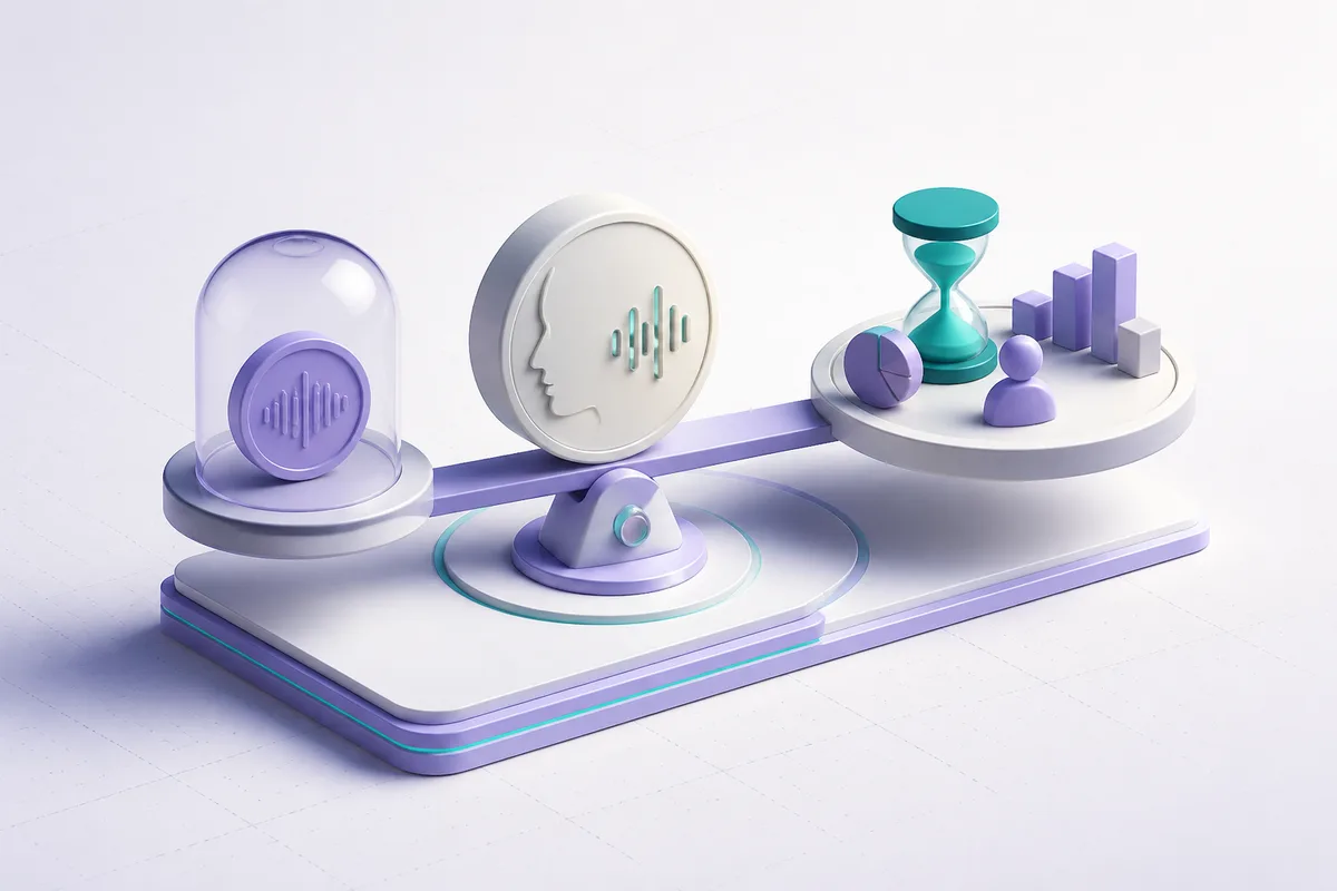 Isometric 3D editorial illustration for Voice agent pricing: what to actually measure before you commit