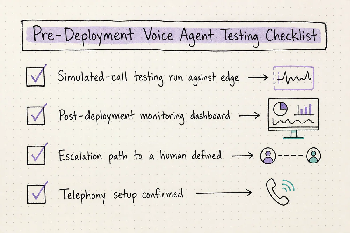 Checklist of items to verify before deploying a voice agent to production phone lines