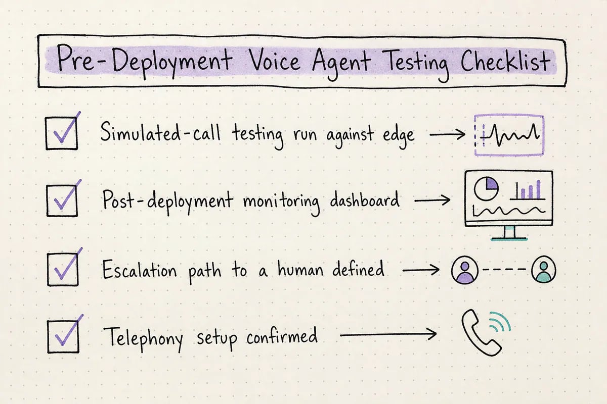 Checklist of items to verify before deploying a voice agent to production phone lines