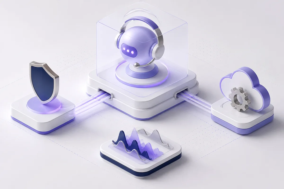Isometric 3D editorial illustration for White label AI voice agent platform: how to evaluate one against real-call constraints