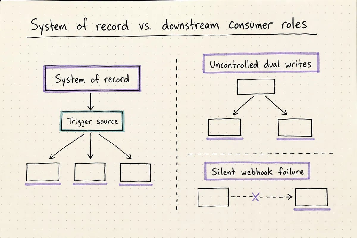 Comparison table contrasting systems that own data versus systems that only react to it
