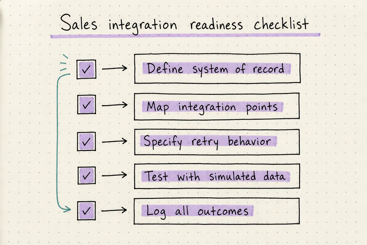 Checklist of steps to verify before connecting sales tools into production