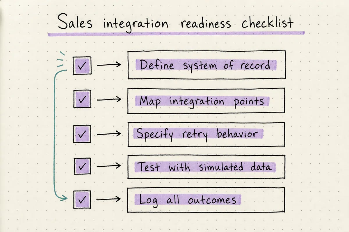 Checklist of steps to verify before connecting sales tools into production